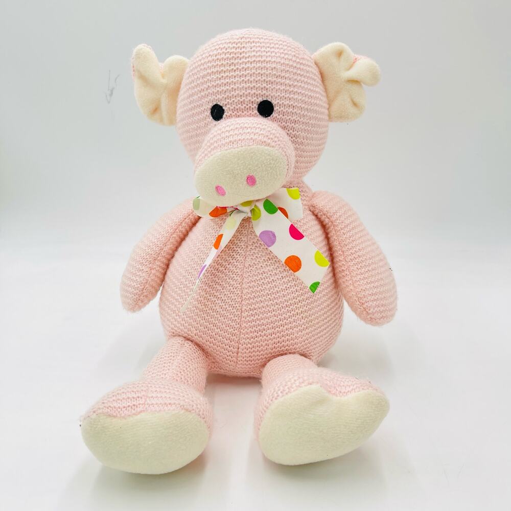 2017 Inter-American 14" Pig Plush Polka Dot Ribbon Pink Knit  Stuffed Animal